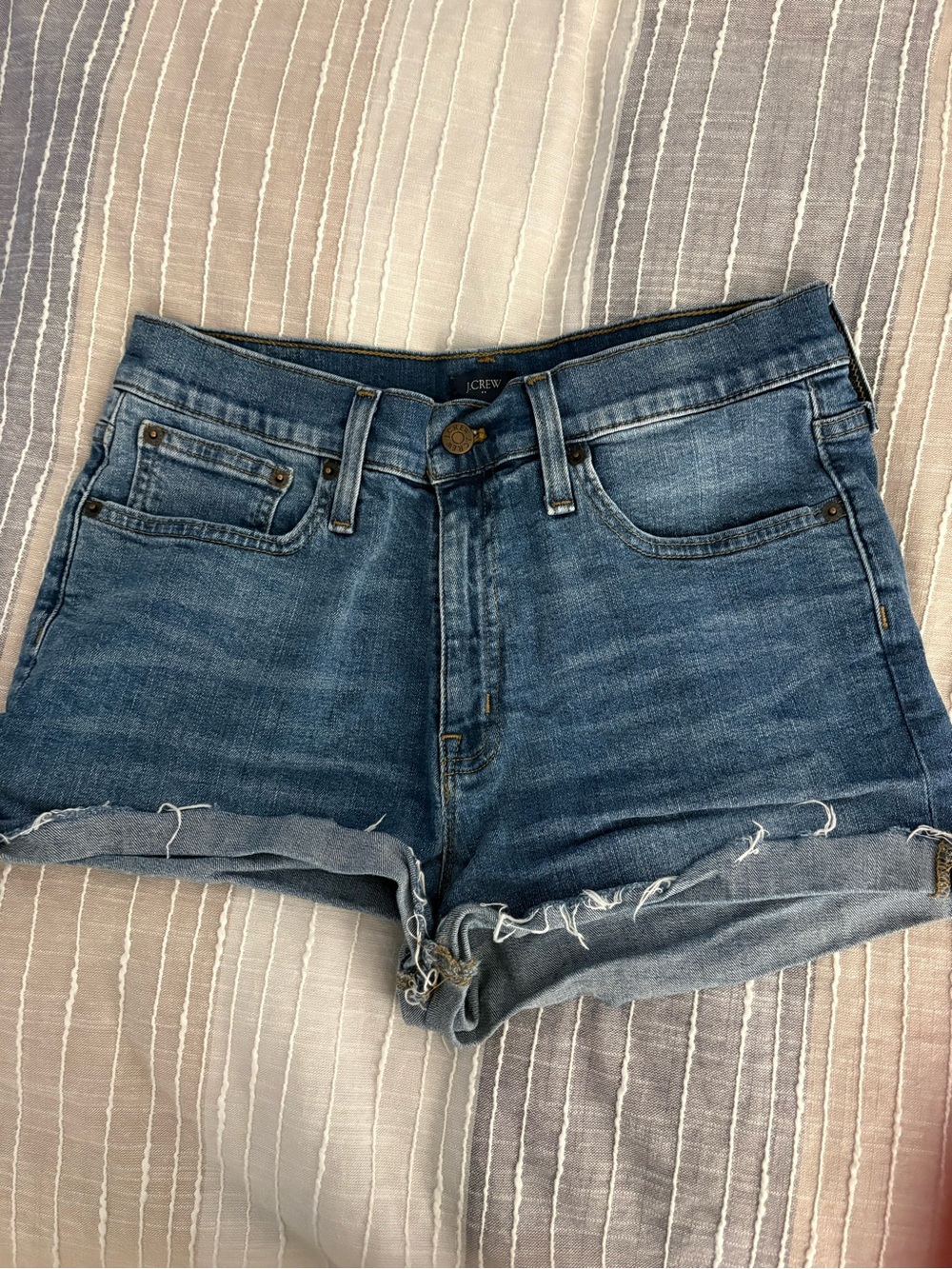 J. Crew High-Rise Cutoff Denim Shorts in Medium Blue